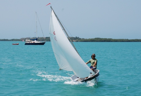Gorgeous shot of a customer with his 10' Navigator high-performance model, under sail in the caribbean. From our summer 2010 newsletter mailbag.
